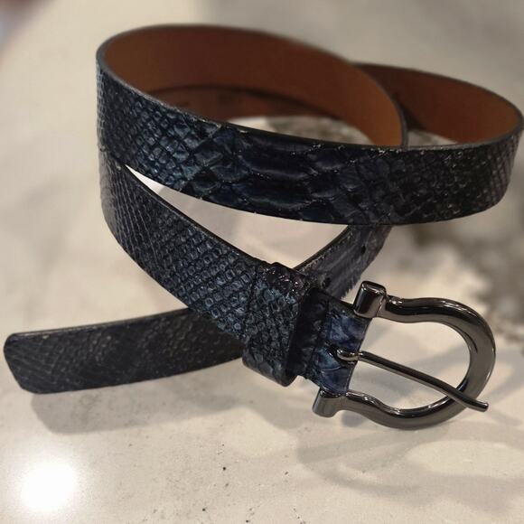 SAS Italian Calfskin Navy Snakeskin Belt XXL Gunmetal Quiet Luxury USA main image 7
